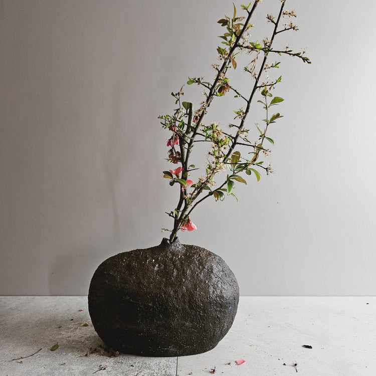 Obscura / vaso in grès bruno-nero