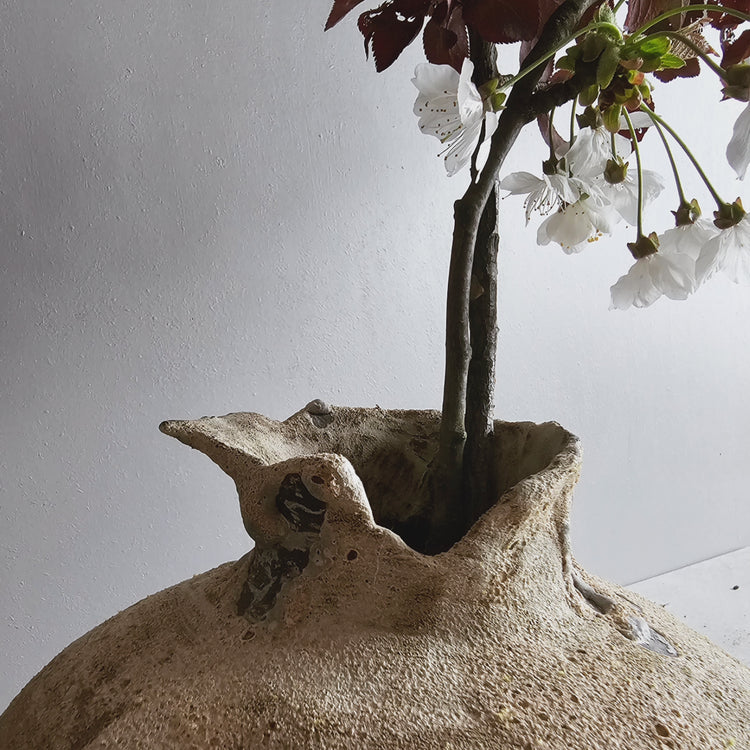 Efeso / vaso in grès nero stratificato bianco vulcanico